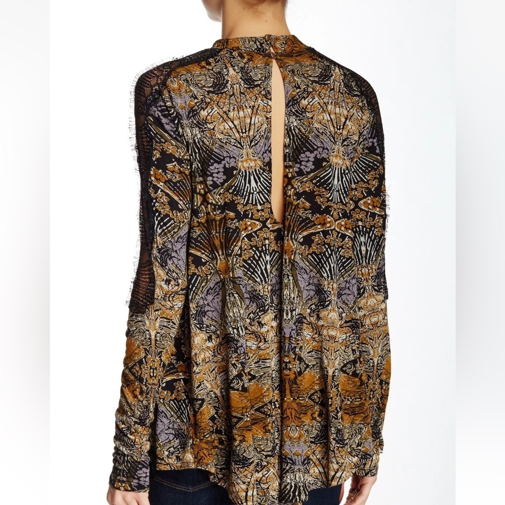 Free People Nouveau Drape Abstract Lace Sleeve Top Womens Small Brown Neutral - Picture 9 of 9